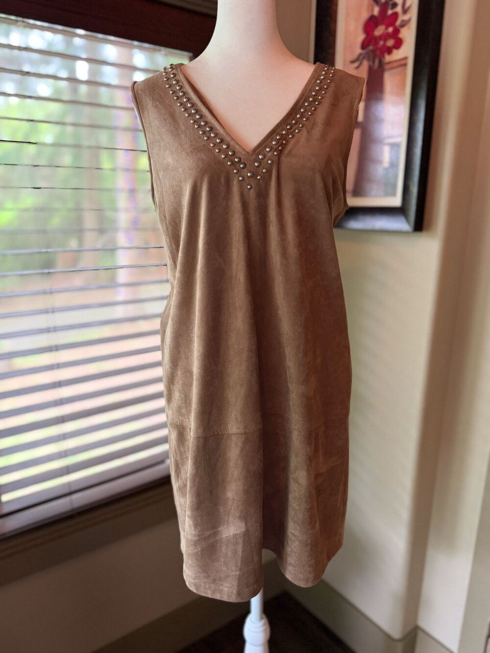 BB Dakota Tan Stretch Faux Suede Studded Sheath Dress Medium